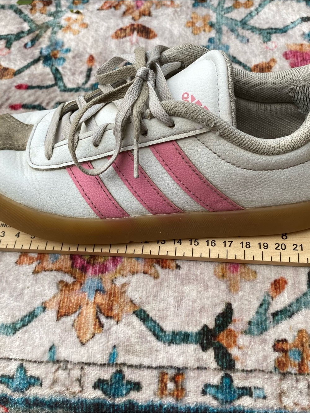 Adidas White Pink Leather Retro Trainers Sz 3y - Picture 3 of 6
